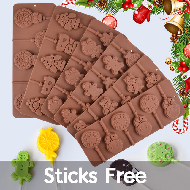 SJ Silicone Lollipop Mold Candy Gingerbread 3d Hard Candy Molds Cookie Chocolate  Mold Bakeware Jelly Pop